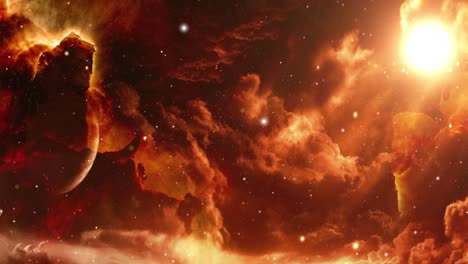 Una-Nube-De-Nebulosa-Roja-Y-Rayos-Brillantes-De-Una-Estrella-A-Su-Alrededor