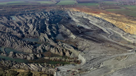 Aerial-shot-of-lignite-coal-mine-with-beautiful-lines-and-colors