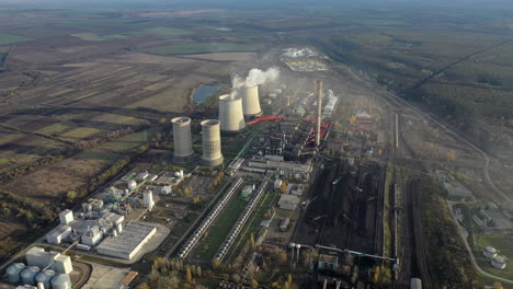 Aerial-view-of-abandoned-cooling-towers-of-the-coal-power-plant-in-hungary
