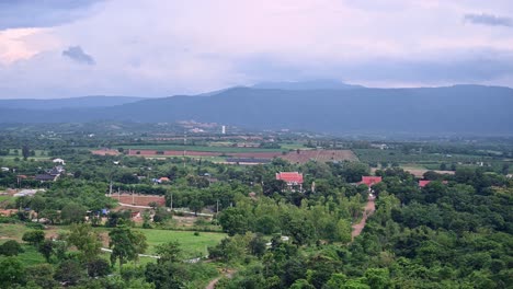 Farmlands-with-Buddhist-Temples,-community-scenery