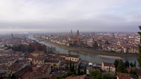 Verona,-Italy---European-City-Landscape---Architecture-and-Adige-River,-Static-Wide-Panorama