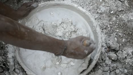 Filthy-concrete-cement-mix-manually-by-trowel-construction