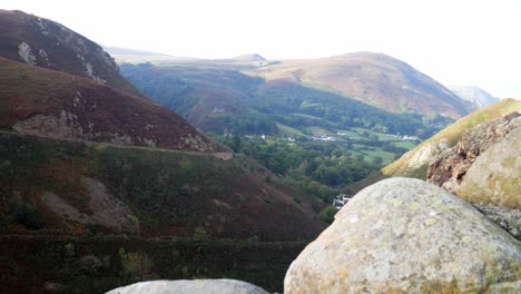 Rocky-Welsh-mountain-rugged-scenic-hillside-deep-valley-landscape-dolly-slow-left