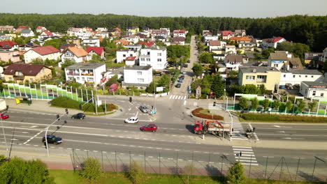 Aerial-view-with-the-traffic-next-to-the-residential-park