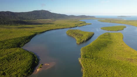 Beautiful-river-rainforest-jungle-landscape,-4K-aerial-view