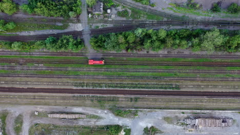Sky-view-of-a-rail-track-with-train-Hungary