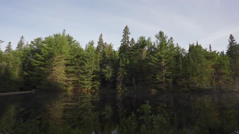 Reflection-Of-Forest-Landscape-On-A-Lake,-Algonquin-Park-Travel-Destination
