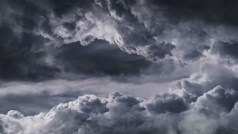 A-thunderstorm-inside-a-thick-gray-cumulus-cloud-was-moving-closer,-point-of-view