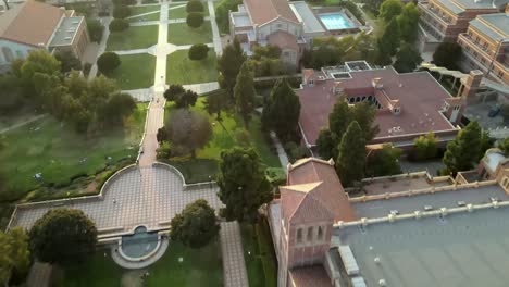 Los-Angeles-UCLA-campus-aerial-view-over-Dickingson-court-and-Wilson-plaza-green-space