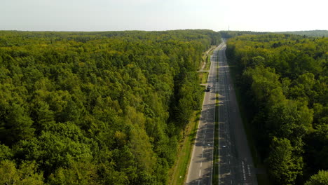 Autobahnlinien-Durchqueren-Dichten-Grünen-Wald