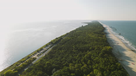 Descending-aerial-view-of-Hel-Peninsula-at-the-coastline-of-Baltic-Sea
