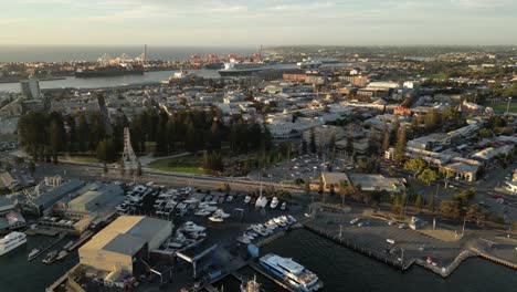 Drone-flight-over-Fremantle-Port-City-in-the-Perth-Metropolitan-Area,-Western-Australia