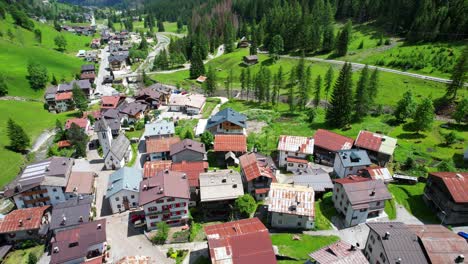 Flyover-aerial-of-Sottoguda,-most-beautiful-village-in-Italy