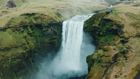 Aerial-drone-view-of-Skogafoss-Waterfall-in-south-Iceland