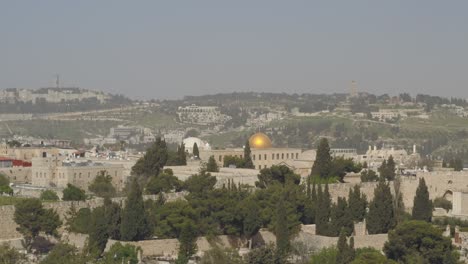 Dächer-Der-Altstadt-Von-Jerusalem-Und-Die-Felsenkuppel,-Luftaufnahme