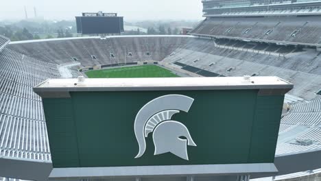 Spartan-logo-on-Michigan-State-University-stadium-in-East-Lansing,-Michigan