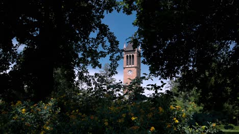 Iowa-State-University-Campanile-in-Ames,-Iowa-with-view-through-trees-stable-video