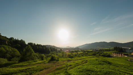 Sunny-Afternoon-Before-Sunset-Over-Rural-Landscape-In-Georgia