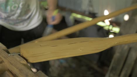 Applying-Danish-Oil-to-handmade-pine-canoe-paddles