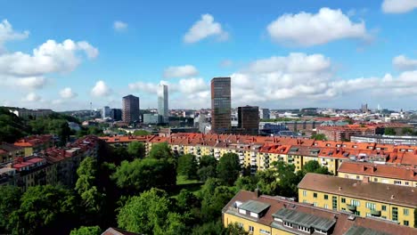 Aerial-towards-the-Citygate-and-Kineum-office-buildings-in-Gothenburg,-Sweden