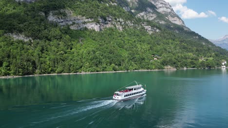 Mesmerizing-cinematic-Switzerland-boat-ride-cruise-in-calm-lake-waters