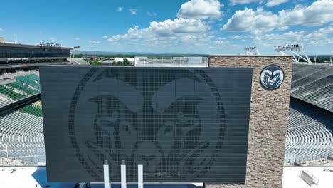 Colorado-State-University-Ram's-head-logo-on-football-field,-Canvas-Stadium