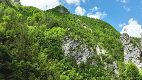 Aerial-Drone-Above-Slovenian-Natural-Countryside-Green-Hills-Skyline-Landscape,-Logar-Valley-in-Summer,-Travel-Destination