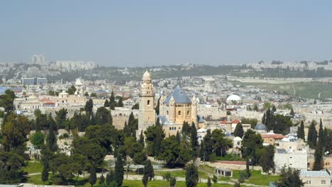 Abbey-of-the-Dormition-catholic-monastery-in-Jerusalem,-Aerial-view