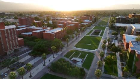 Beautiful-sunrise-over-college-campus-lined-with-palm-trees