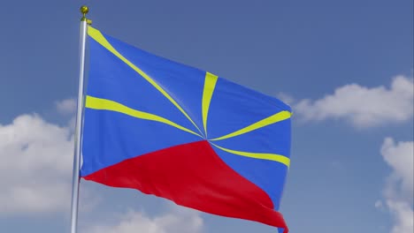 Flagge-Der-Wiedervereinigung-Bewegt-Sich-Im-Wind-Mit-Einem-Klaren-Blauen-Himmel-Im-Hintergrund,-Wolken-Bewegen-Sich-Langsam,-Fahnenmast,-Zeitlupe