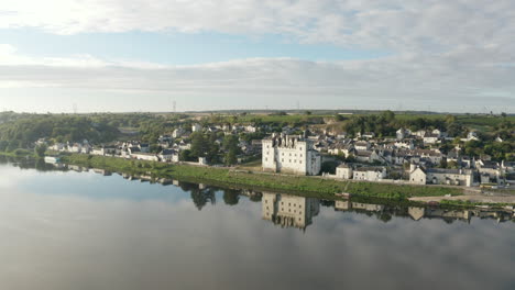 Aerial-drone-point-of-view-of-the-Chateau-de-Montsoreau-and-the-river-Loire-in-the-Loire-Valley-of-France