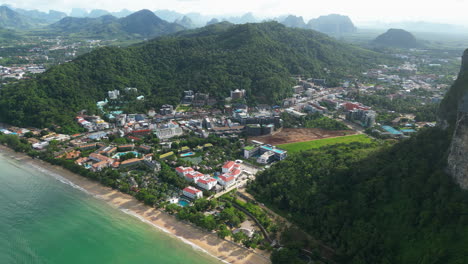 Touristic-township-of-Ao-Nang-in-Thailand,-aerial-drone-view