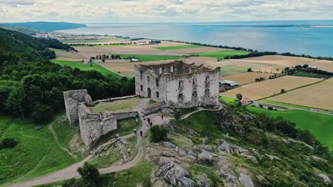 Aerial-of-the-Brahehus-Castle,-a-stone-castle-built-in-the-1600s,-Småland,-Sweden