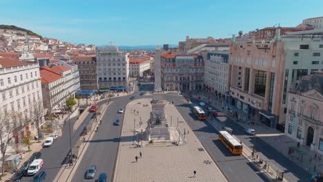 Aerial-View-Of-Restauradores-Square-At-Liberty-Avenue,-Lisbon,-Portugal