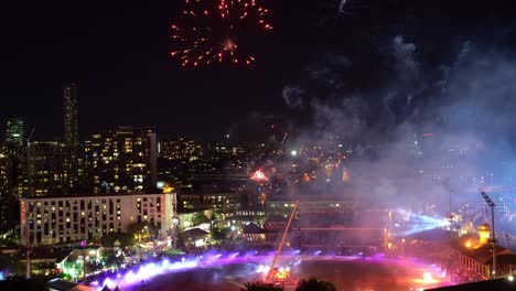 Spectacular-fireworks-display-in-one-of-the-EkkaNites-at-the-main-arena-RNA-showgrounds,-Bowen-hills