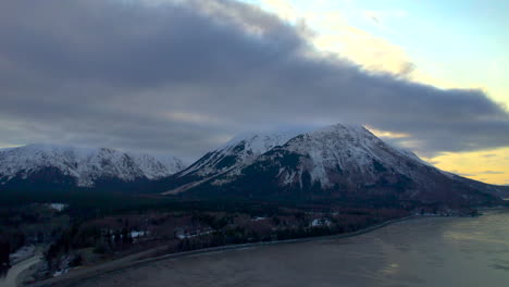 High-aerial-view-of-Seward-Highway-and-mountains-at-sunrise