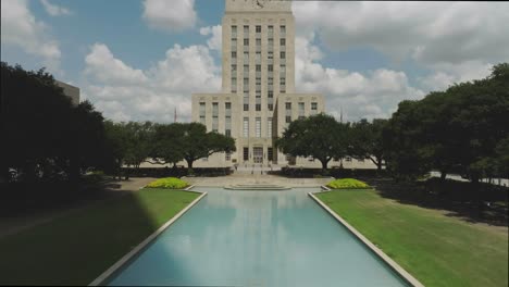 Houston,-TX---June-22,-2023:-Aerial-drone-view-of-the-Houston-City-Hall-building-in-downtown-Houston-Texas