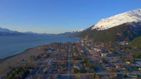 Sunrise-aerial-view-of-downtown-Seward-Alaska