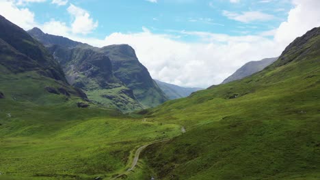 Glen-Coe-aerial,-summer,-Highlands,-Scotland