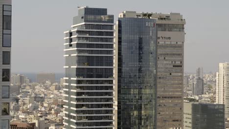 Central-Tel-Aviv-business-and-residential-skyscrapers,-Aerial-view