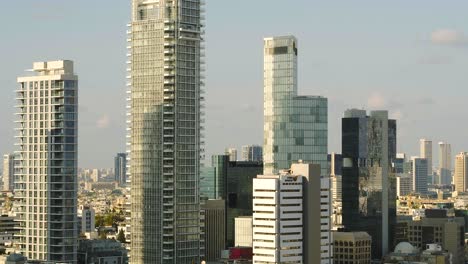 Central-Tel-Aviv-business-and-residential-skyscrapers,-Aerial-view