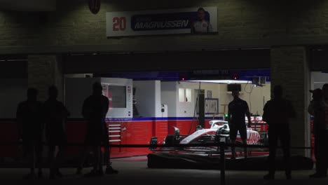 Kevin-Jan-Magnussen-Formula-1-One-F1-race-car-in-garage-before-race-at-Circuit-of-the-Americas-in-Austin-Texas-Haas-team