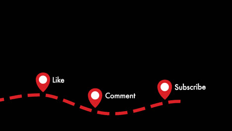 Clean-"Like-Comment-Subscribe"-animation-of-a-dotted-path-and-filled-pin-locations-in-red-and-white-with-a-clear-background