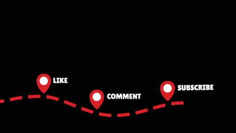 Fun-"Like-Comment-Subscribe"-animation-of-a-dotted-path-and-filled-pin-locations-in-red-and-white-with-a-clear-background