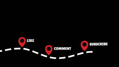 Fun-"Like-Comment-Subscribe"-animation-of-a-dotted-path-and-pin-locations-in-red-and-white-with-a-clear-background