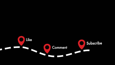 Clean-"Like-Comment-Subscribe"-animation-of-a-dotted-path-and-pin-locations-in-red-and-white-with-a-clear-background