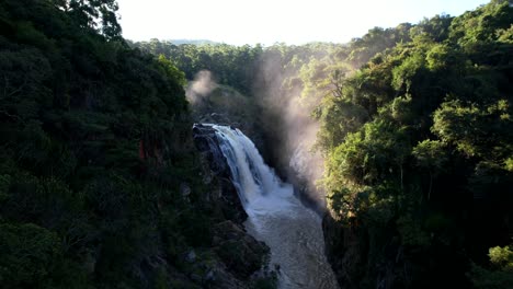 Drone-shot-beautiful-waterfall-and-forest-in-African-nature-in-Eswatini