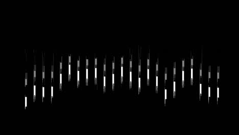 Animation-of-music-equalizers,-vertical-white-shape-bar-lines-on-black-background,-pulsating-and-moving-up-and-down,-overlay-video-with-alpha-blending-option