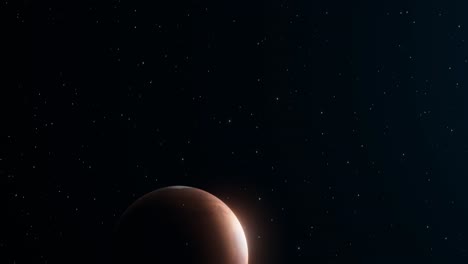 3D-Animation-Des-Planeten-Mars,-Während-Die-Kamera-Nach-Oben-Geneigt-Wird,-Um-Einen-Entfernten-Stern-Zu-Zeigen,-Der-Im-Weltraum-Leuchtet