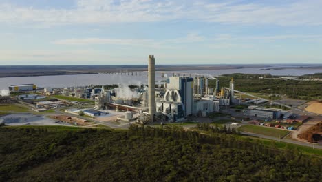 Pulp-mill-on-river-bank-in-South-America-Uruguay